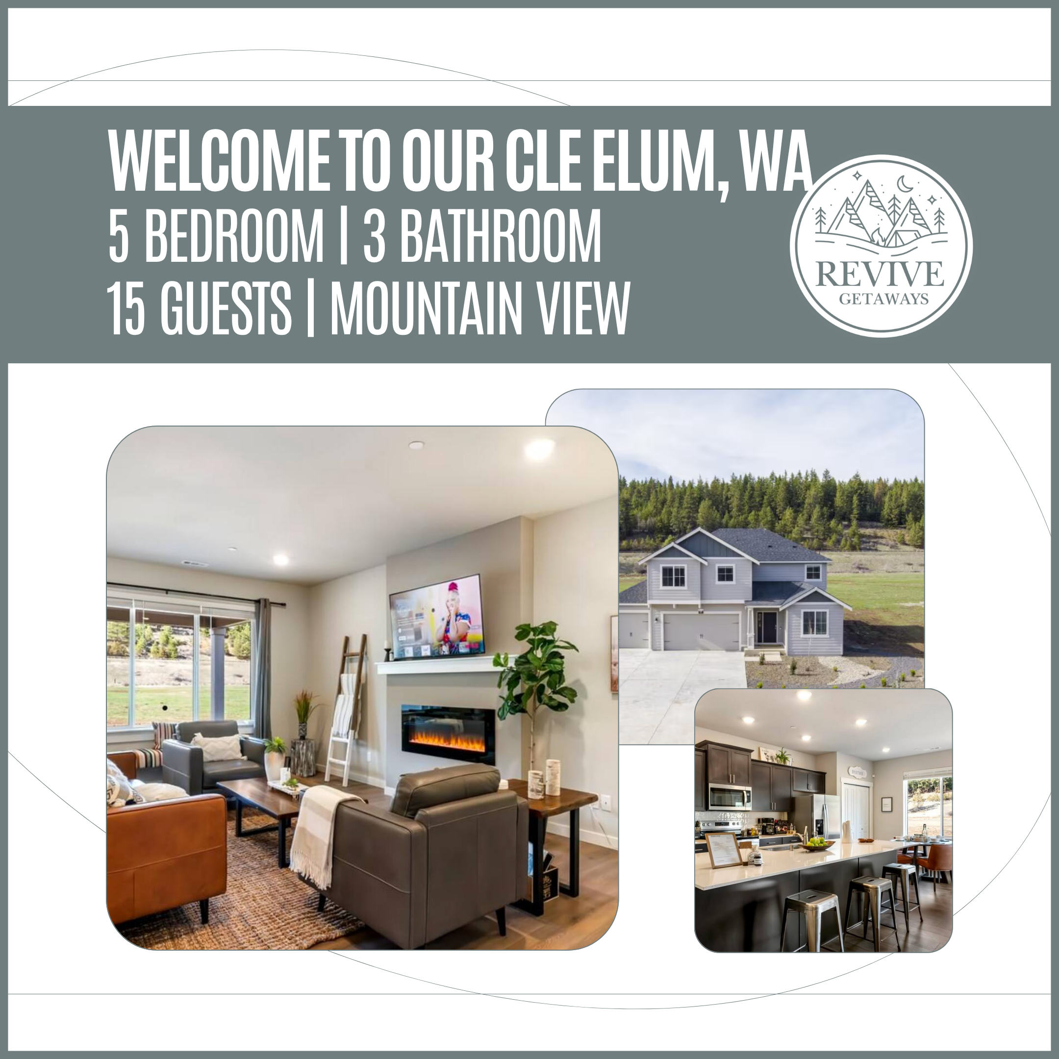 You've found the perfect vacation home for your big family, 2 mins to the Cattle Barn Venue. Our newly constructed vacation home has breathtaking mountain views and serene surroundings to make you feel refreshed and rejuvenated. Our beautifully designed living room features a cozy electric fireplace with a stunning white mantel, while our chef-inspired kitchen features a massive center island and top-of-the-line stainless steel appliances.