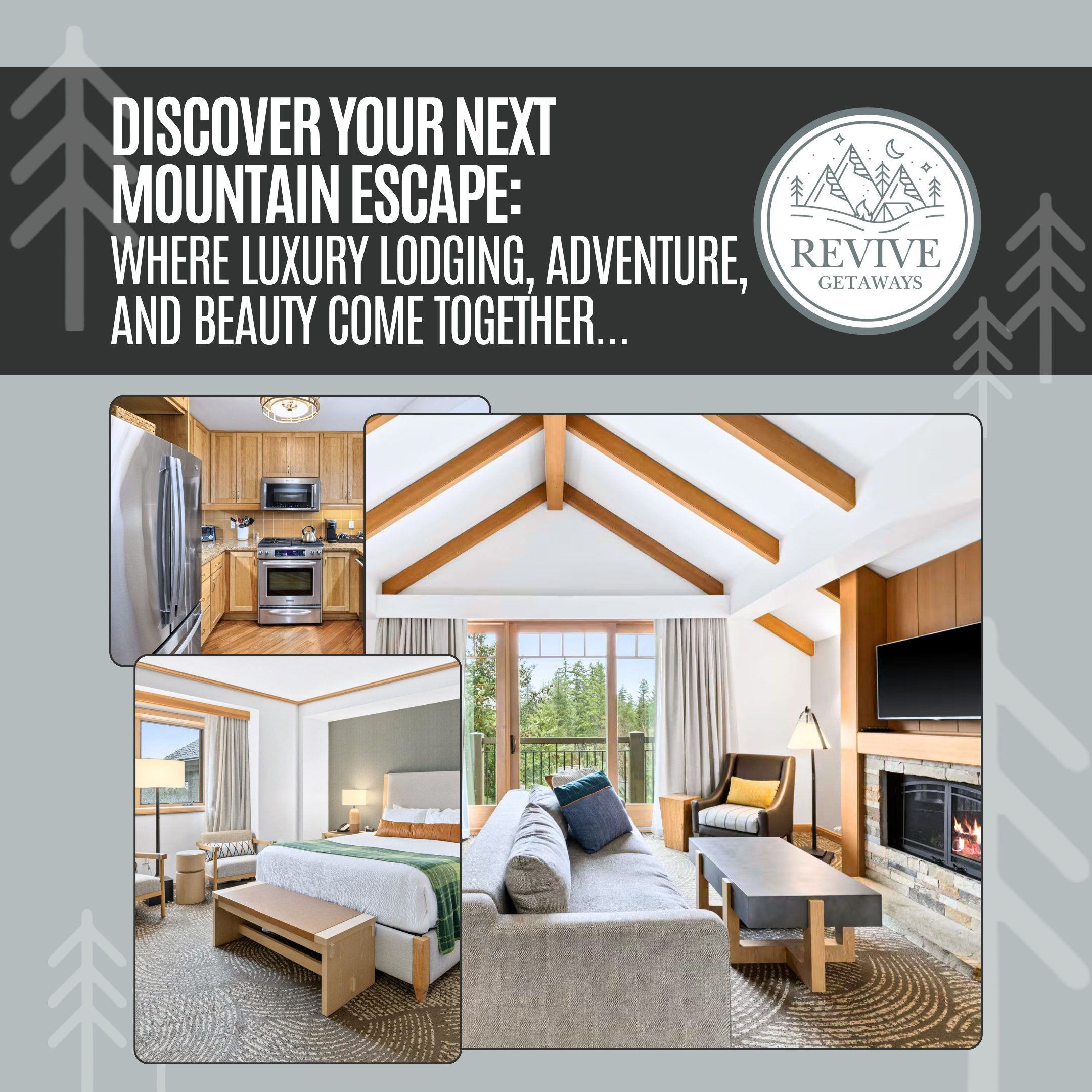 Luxury 2-bedroom Suncadia Resort condo in Cle Elum, WA with forest views, cozy fireplace, private balcony, full kitchen, and modern mountain lodge style.